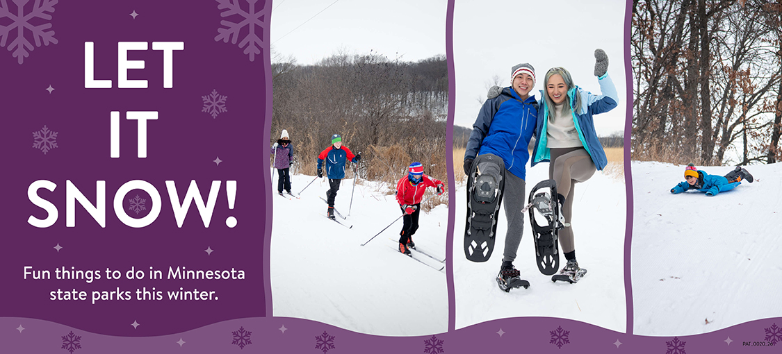 A family snowshoeing in the park.